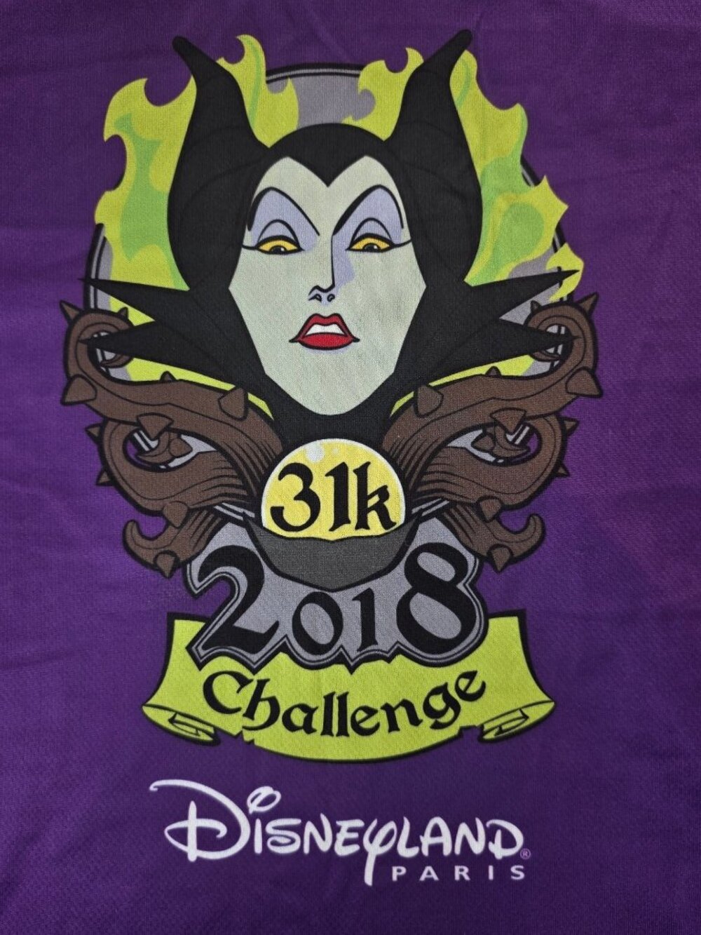 Disneyland Paris Maleficent 31K 2018 Challenge Purple V-Neck T-Shirt XXL